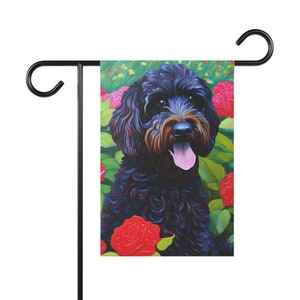 Spring Garden Flag | Garden Gift | Goldendoodle | Labradoodle | Garden Banner | Black Doodle | Dog Lover Gift | Housewarming Gift