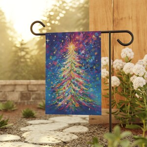 Colorful Christmas Tree Garden Flag Gift, Pastel Pink Multicolor Outdoor Christmas House Flag, Merry and Bright Rainbow Holiday Flag Decor image 8