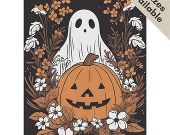 Cute Halloween Ghost Garden Flag | Boho Ghost Hippie Flower Pumpkin House Flag Cottagecore Ghoul Style Flag Garden Lover Gift for Her