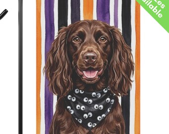 Boykin Spaniel Halloween Garden Flag, Googly Eye Field Spaniel House Flag, Brown Spaniel Dog Mom Gift, Sussex Water Spaniel Yard Art