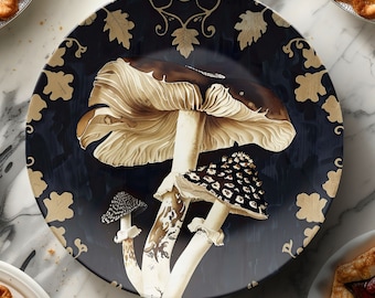 Dark Academia Mushroom Plate, Moody Cottagecore Home Decor, Autumn Whimsigoth Outdoor Dinner Plate, Halloween Decorative Kitchen Dinnerware