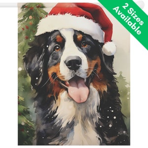 Bernese Mountain Dog Christmas Garden Flag Gift, Santa Hat Bernese Mountain Dog Holiday House Flag, Porch Lawn Decor Gift for BMD Mom Winter
