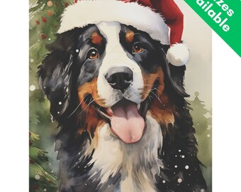 Bernese Mountain Dog Christmas Garden Flag Gift, Santa Hat Bernese Mountain Dog Holiday House Flag, Porch Lawn Decor Gift for BMD Mom Winter