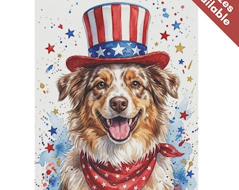 Bandera de jardín del 4 de julio con pastor australiano merle rojo, bandera patriótica del tío Sam para casa, regalo para amantes de los perros australianos, decoración de jardín para el Día de la Independencia.