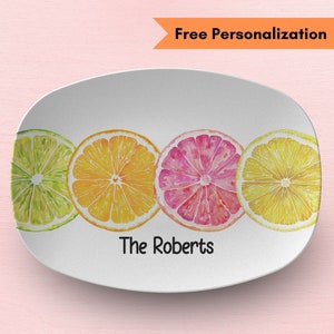 Personalized Summer Platter Citrus, Orange Pink Grapefruit, Lemon Lime Tropical Potluck Serving Dish, Customized Name Outdoor Hostess Gift