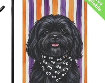 Shih Tzu Halloween Garden Flag, Cute Googly Eye Black Shih Tzu House Flag, Shih Tzu Dog Mom Gift, Fall Stripes Black Dog Decor Yard Art