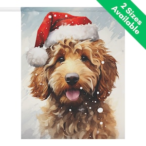 Christmas Goldendoodle Garden Flag Gift, Santa Hat Labradoodle House ...