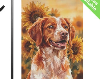 Bandera de jardín con girasoles y Spaniel Brittany, bandera de otoño para casa de perro Spaniel Brittany, regalo para mamás de perros Spaniel, decoración de jardín de fin de verano y otoño