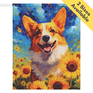 Corgi in Sunflowers Garden Flag Summer Gift for Corgi Mom | Colorful Pembroke Welsh Corgi House Flag, Summer Fall Dog Mom Yard Banner Decor