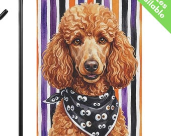 Apricot Poodle Halloween Garden Flag, Googly Eye Standard Poodle House Flag, Tan Red Poodle Dog Mom Gift, Spooky Fall Yard Art