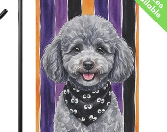 Mini Silver Poodle Halloween Garden Flag, Googly Eye Toy Poodle House Flag, Gray Poodle Dog Mom Gift, Mini Doodle Yard Art