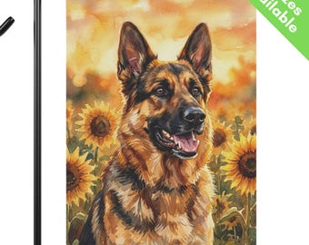 German Shepherd Sunflower Garden Flag, Autumn GSD Alsatian House Flag, German Shepherd Dog Mom Gift, End of Summer Yard Art