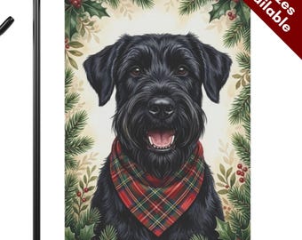 Giant Schnauzer Christmas Garden Flag, Black Schnauzer Dog Winter House Flag, Dog Mom Gift, Holiday Yard Art, Holly Berry