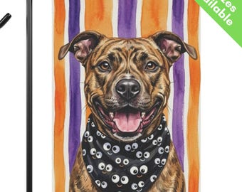 Brindle Pitbull Halloween Garden Flag, Cute Googly Eye Brindle Pit Bull House Flag, Pitbull Dog Mom Gift, Fall Stripes Pittie Yard Art