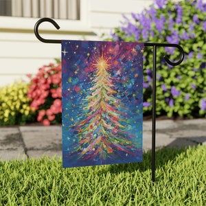 Colorful Christmas Tree Garden Flag Gift, Pastel Pink Multicolor Outdoor Christmas House Flag, Merry and Bright Rainbow Holiday Flag Decor image 3