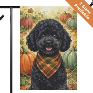 Black Toy Poodle Thanksgiving Pumpkin Flag, Fall Mini Poodle Garden Flag, Autumn House Flag, Poodle Dog Mom Gift, Mini Doodle Yard Art