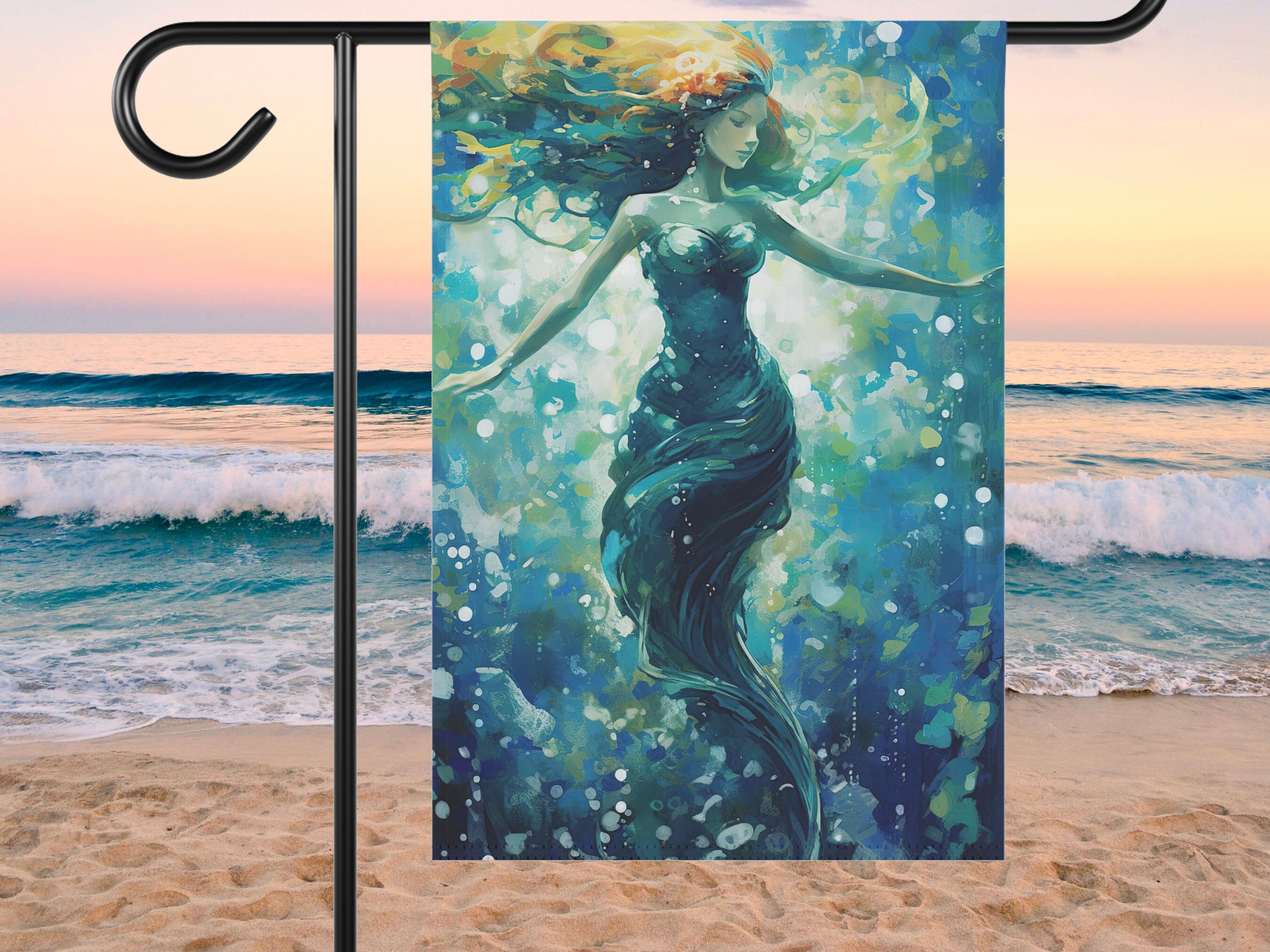 Vibrant Colorful Beach Painting with Woman in One-Piece and Shells Fantasy  Art - Canvas Print
