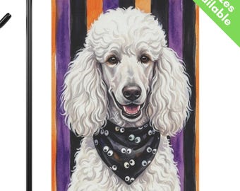 White Poodle Halloween Garden Flag, Googly Eye Standard Cream Poodle House Flag, White Poodle Dog Mom Gift, Spooky Fall Art