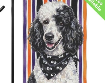 Parti Poodle Halloween Garden Flag, Googly Eye Standard Poodle House Flag, White Black Poodle Dog Mom Gift, Spooky Fall Art