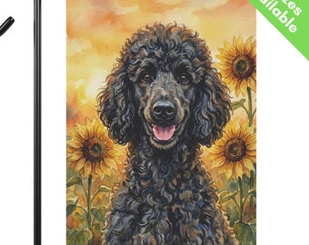 Black Poodle Sunflower Garden Flag, Autumn Standard Poodle House Flag, Poodle Dog Mom Gift, Black Poodle End of Summer