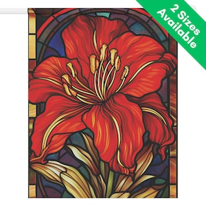 Christmas Amaryllis Garden Flag Gift, Christmas Amaryllis House Flag, Christmas Stained Glass Style Flag Design, Winter Flower Yard Decor