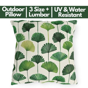 Ginkgo Leaf Outdoor Pillows Porch Decor, UV Water Resistant, Patio Pillow, Green Porch Accent Lumbar Throw Pillow, Decorative Cushion Deck
