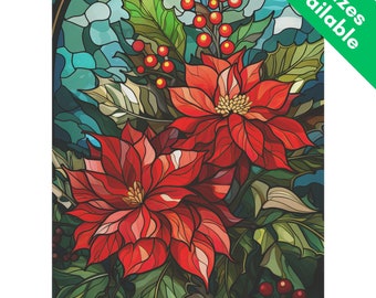 Christmas Poinsettia Garden Flag Gift, Winter House Flag, Stained Glass Style Design, Botanical Floral Colorful Yard Decor Garden Lover Gift