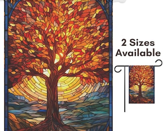 Bandera de jardín con diseño de árbol otoñal, ideal como regalo, para la casa del árbol de la cosecha, con diseño de vitral otoñal, para el Día de Acción de Gracias, o para la decoración colorida del jardín.