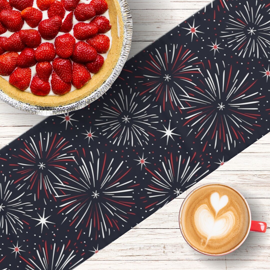 Fireworks Table Runner 4th of July Table Decor, Washable Fabric Table ...