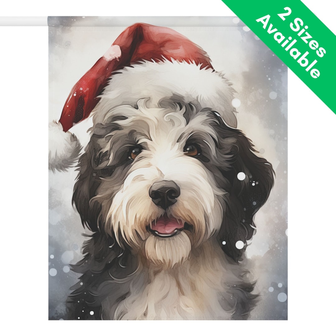 Sheepadoodle Christmas Garden Flag Santa Hat Bernedoodle Etsy