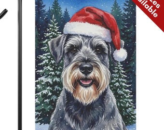 Standard Schnauzer Christmas Garden Flag, Santa Hat Salt Pepper Schnauzer House Flag, Watercolor Gray Dog Mom Gift, Snowy Winter Porch Decor