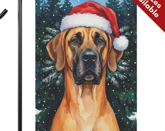 Great Dane Christmas Garden Flag, Santa Hat Great Dane Dog House Flag, Watercolor Giant Breed Dog Mom Gift, Snowy Winter Outdoor Yard Decor