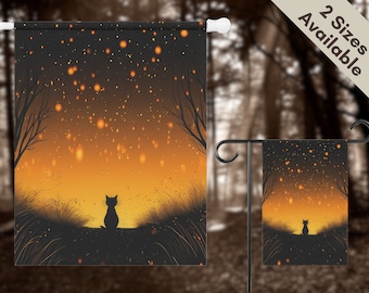 Halloween Black Cat Flag | Abstract Autumn Black Cat Flag | Minimalist Garden Flag and House Flag Size | Double Sided | Black Cat Lover Gift