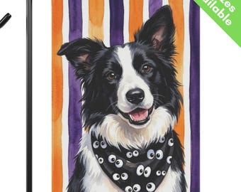 Border Collie Halloween Garden Flag, Googly Eye Collie House Flag, Black White Dog Mom Gift, Spooky Fall Yard Art
