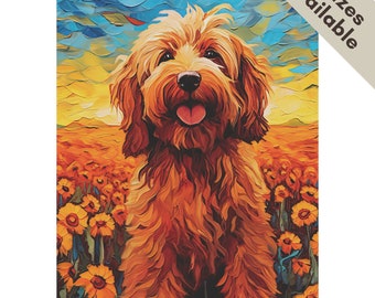 Sunflower Apricot Goldendoodle Garden Flag Gift | Summer Tan Cream Labradoodle House Flag Decor | Autumn Fall Red Doodle Dog Mom Porch Flag