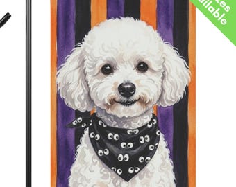 Mini White Poodle Halloween Garden Flag, Googly Eye Toy Poodle House Flag, Cream Poodle Dog Mom Gift, Mini Doodle Yard Art