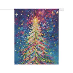 Colorful Christmas Tree Garden Flag Gift, Pastel Pink Multicolor Outdoor Christmas House Flag, Merry and Bright Rainbow Holiday Flag Decor image 5