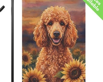 Apricot Poodle Sunflower Garden Flag, Autumn Standard Poodle House Flag, Poodle Dog Mom Gift, Red Apricot Poodle Fall