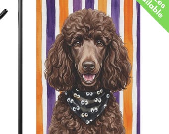 Chocolate Brown Poodle Halloween Garden Flag, Googly Eye Standard Poodle House Flag, Brown Poodle Dog Mom Gift, Spooky Fall Art