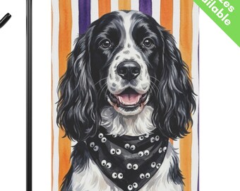 Black English Springer Spaniel Halloween Garden Flag, Googly Eye Springer House Flag, Black White Dog Mom Gift, Spooky Fall Yard Art