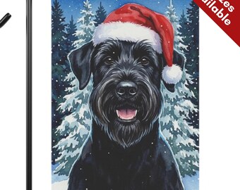 Giant Schnauzer Christmas Garden Flag, Santa Hat Standard Schnauzer House Flag, Watercolor Black Dog Mom Gift, Snowy Winter Porch Yard Decor