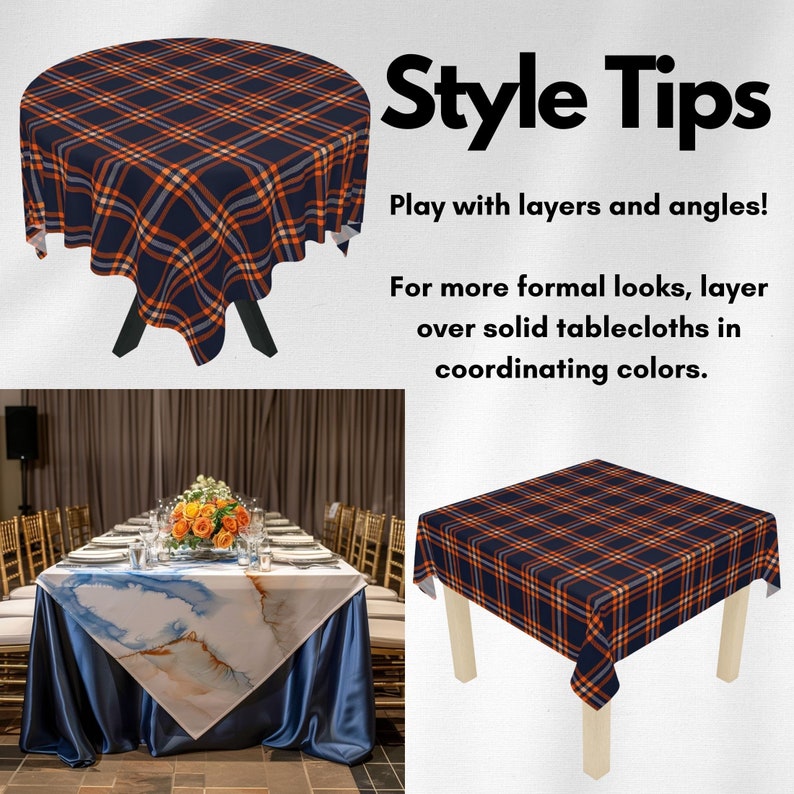Navy Blue Orange Plaid Tablecloth, Square Tartan Dining Table Overlay ...