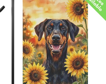 Doberman Pinscher Sunflower Garden Flag, Autumn Doberman Dobie House Flag, Doberman Dog Mom Gift, End of Summer Fall Yard Art