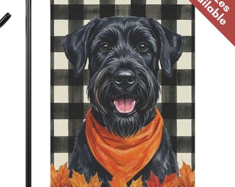 Giant Schnauzer Fall Garden Flag, Autumn Thanksgiving House Flag, Schnauzer Dog Mom Gift, Pumpkin Harvest Maple Leaf Yard Art Home Decor