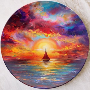 Sailboat Summer Dinner Plate Dinnerware Outdoor Dishwasher Safe, Boat Lake House Sunset, Sailing Boat, Nautical Home Coastal Kitchen Gift