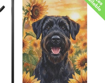 Giant Schnauzer Sunflower Garden Flag, Autumn Black Giant Schnauzer House Flag, Schnauzer Dog Mom Gift, End of Summer Yard Art