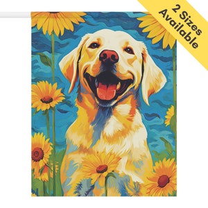 Yellow Labrador Garden Flag Gift, Colorful Flower Yellow Lab Retriever House Flag Decor Cream Dog Mom Lawn Flag, Yard Art Summer Fall Autumn