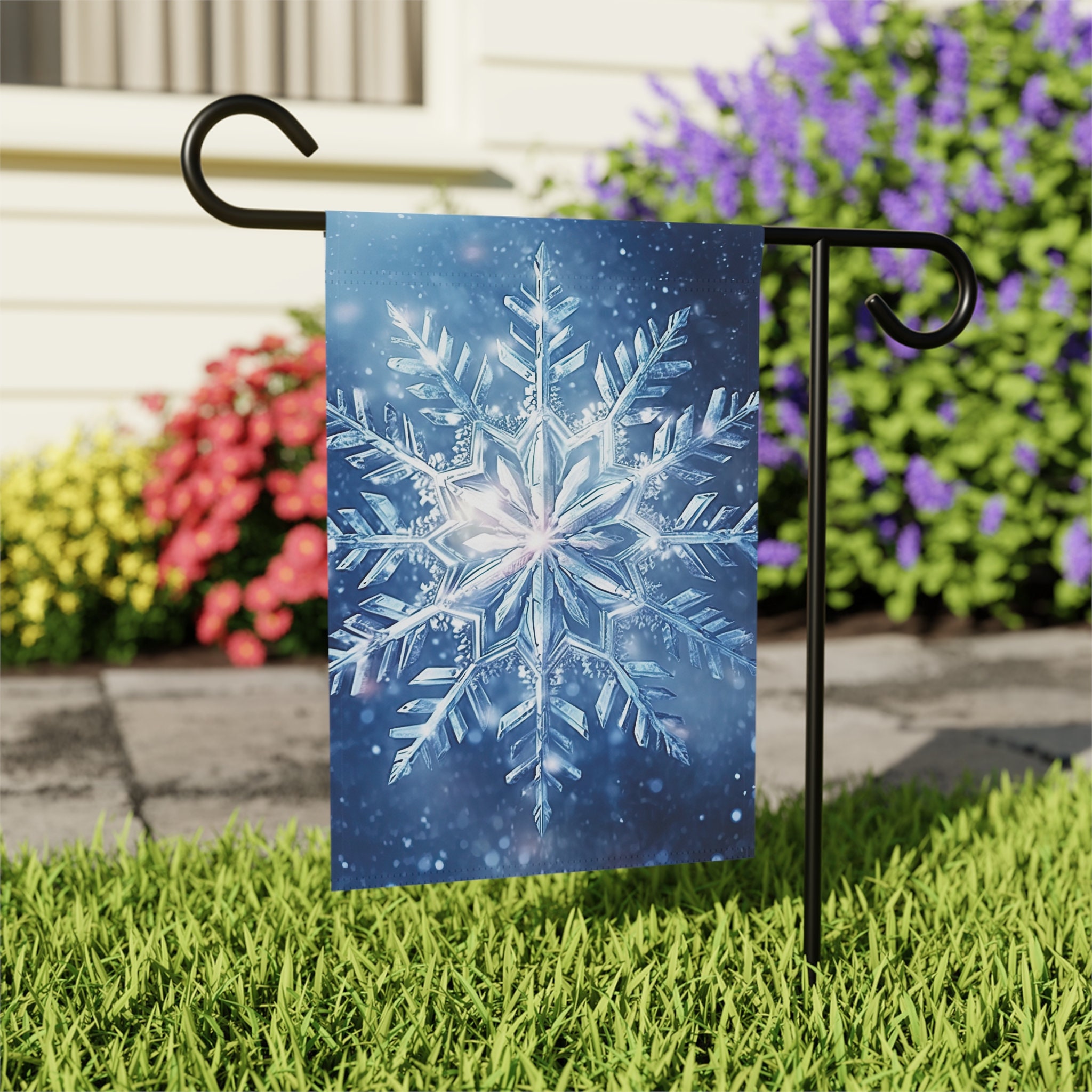 Winter Snowflake House Flag Gift, Christmas Snowflake Garden Flag, Blue ...