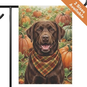 Chocolate Lab Thanksgiving Pumpkin Flag, Fall Labrador Retriever Garden Flag, Autumn House Flag, Lab Dog Mom Gift, Pumpkin Patch Yard Art
