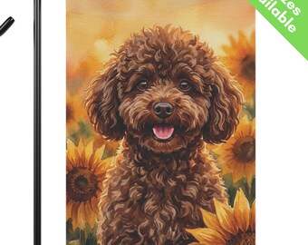 Mini Chocolate Poodle Sunflower Garden Flag, Autumn Toy Poodle House Flag, Poodle Dog Mom Gift, Mini Doodle Fall